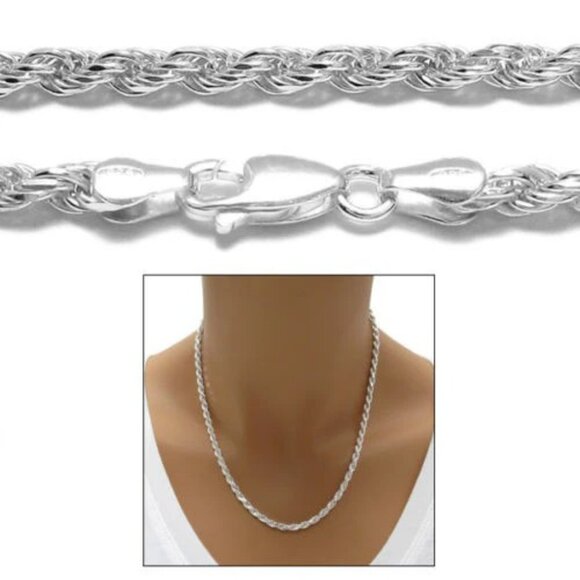 STERLING SILVER DIAMOND CUT ROPE CHAIN NECKLACE 3.0MM (GAUGE 070). - Picture 1 of 2